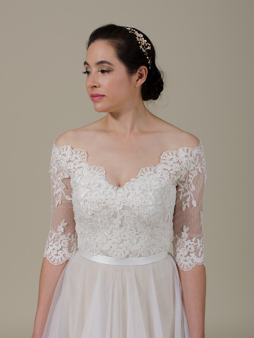 Off-Shoulder Lace Bolero Wedding jacket wedding dress topper WJ042