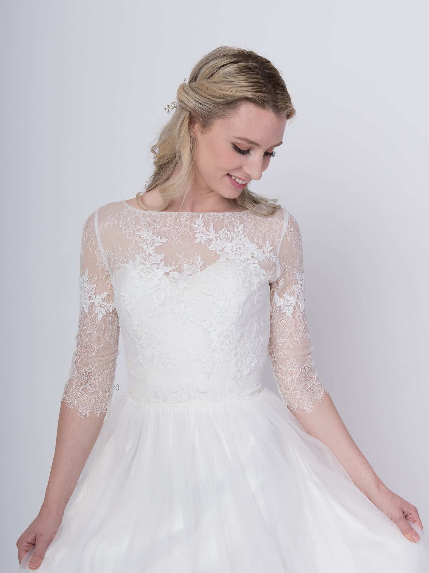 Lace wedding dress topper elbow length sleeve WJ053