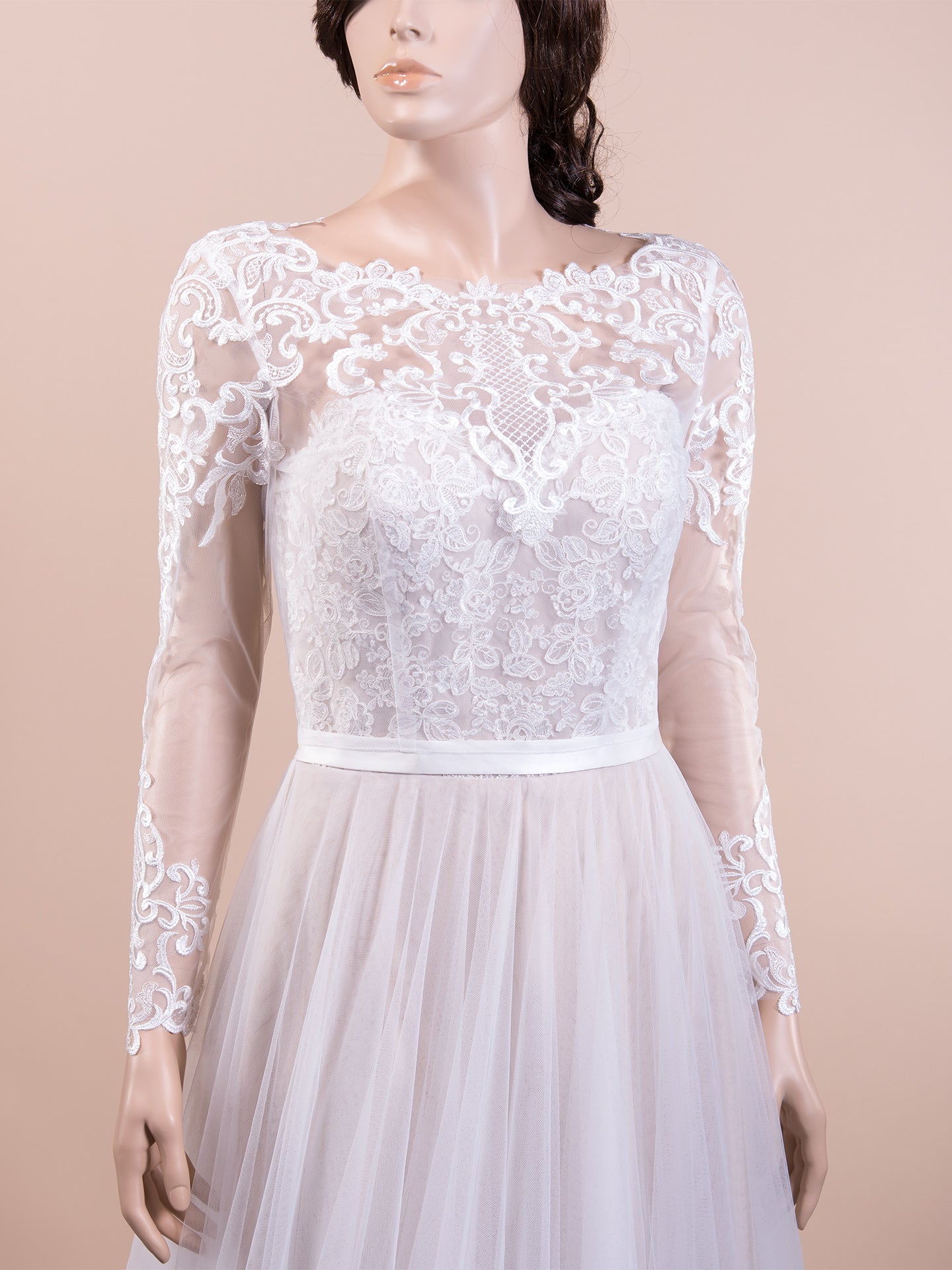 Long sleeve embroidered lace wedding dress topper WJ054WJ05