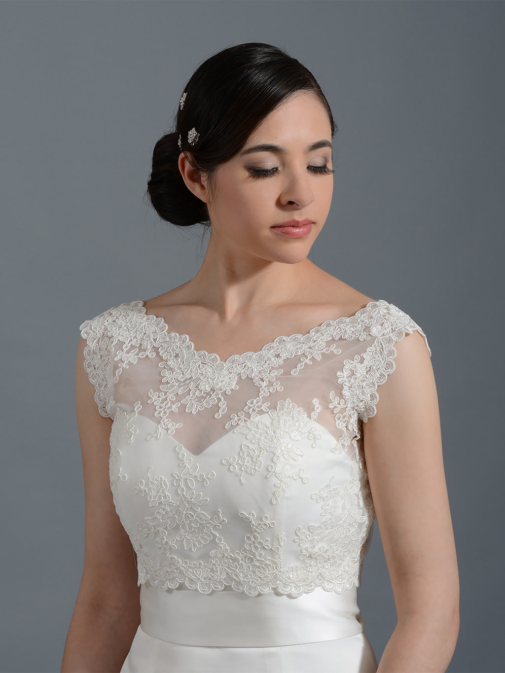 V-neck re-embroidered Lace Bolero Wedding jacket