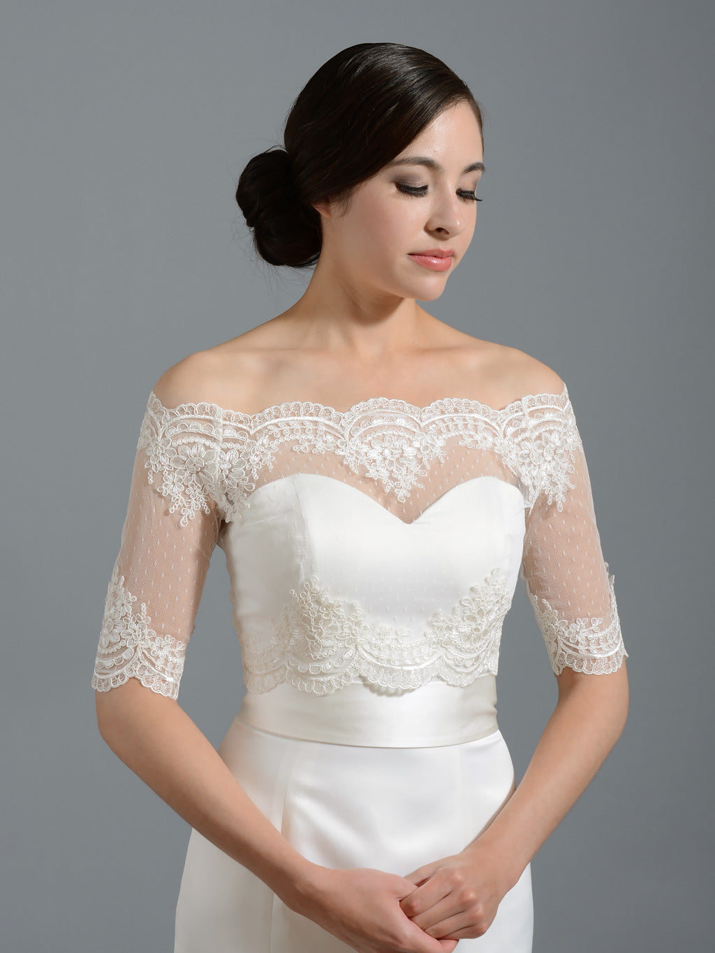 Off-Shoulder dot Lace Bolero Wedding jacket wedding dress topper WJ007