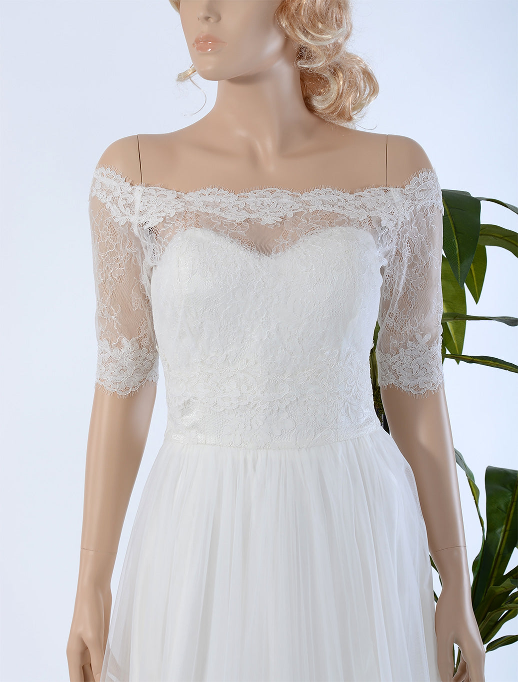Off-Shoulder Alencon Lace Bolero Wedding jacket wedding dress topper WJ026