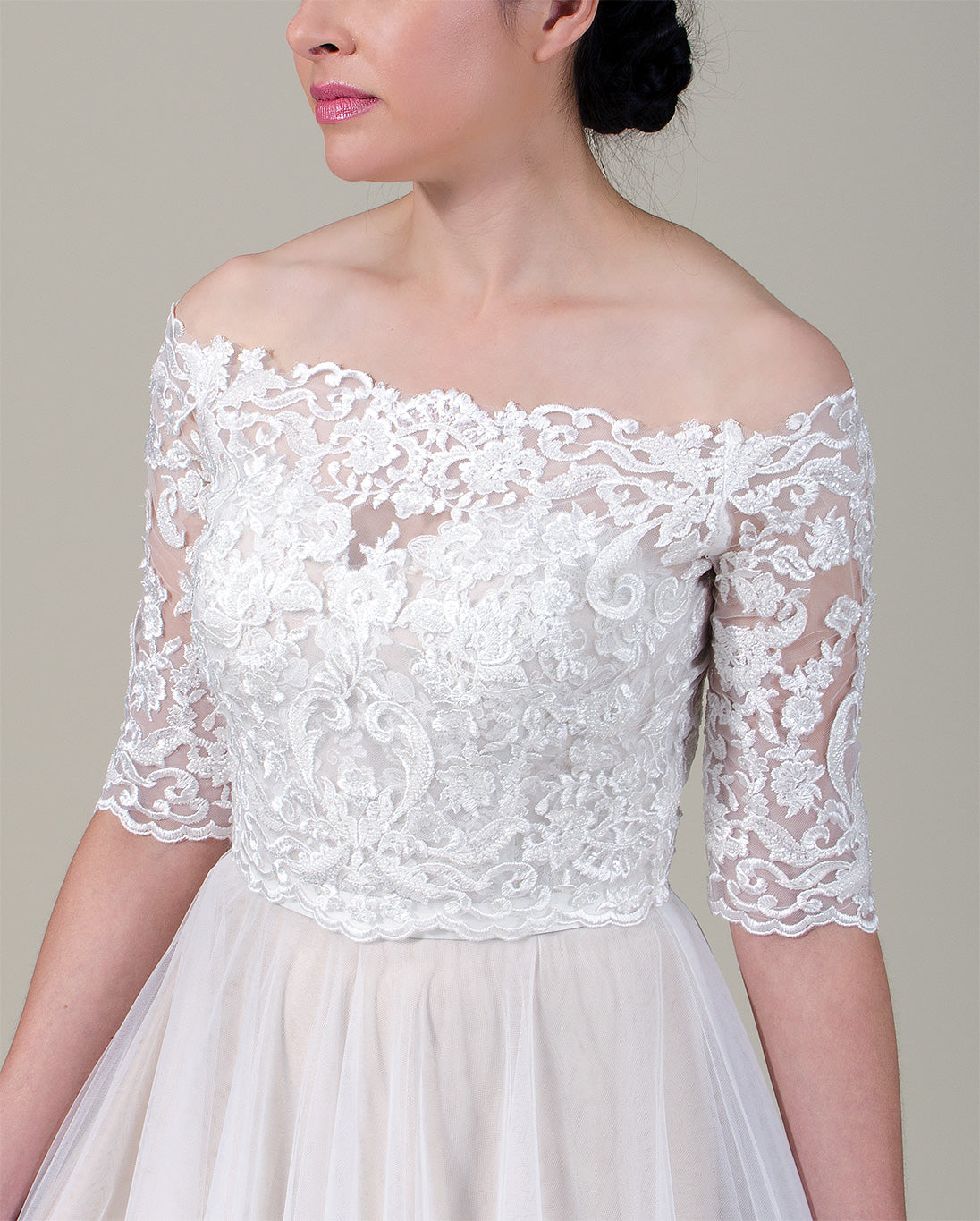 Off shoulder beaded lace bolero wedding dress topper WJ041