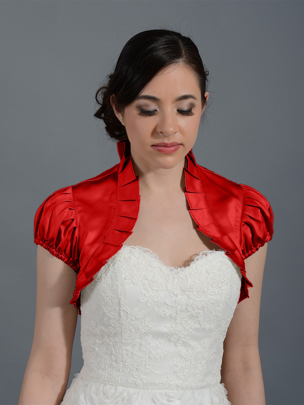 Red sleeve wedding satin bolero jacket 