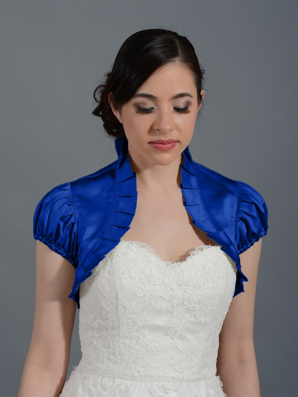 Blue Short sleeve satin wedding bolero jacket Satin006n_blue 