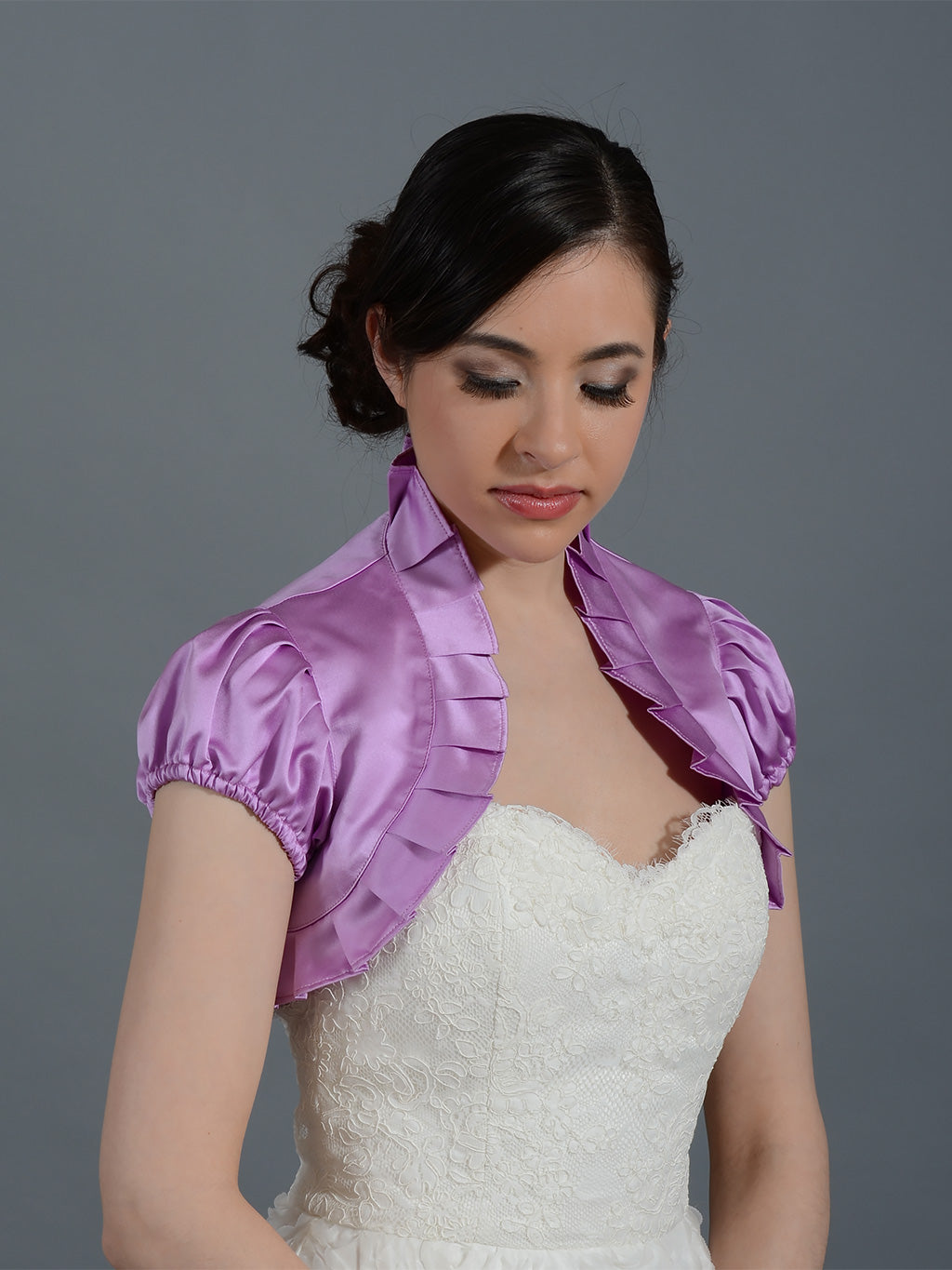 Radiant orchid short sleeve wedding satin bolero jacket 