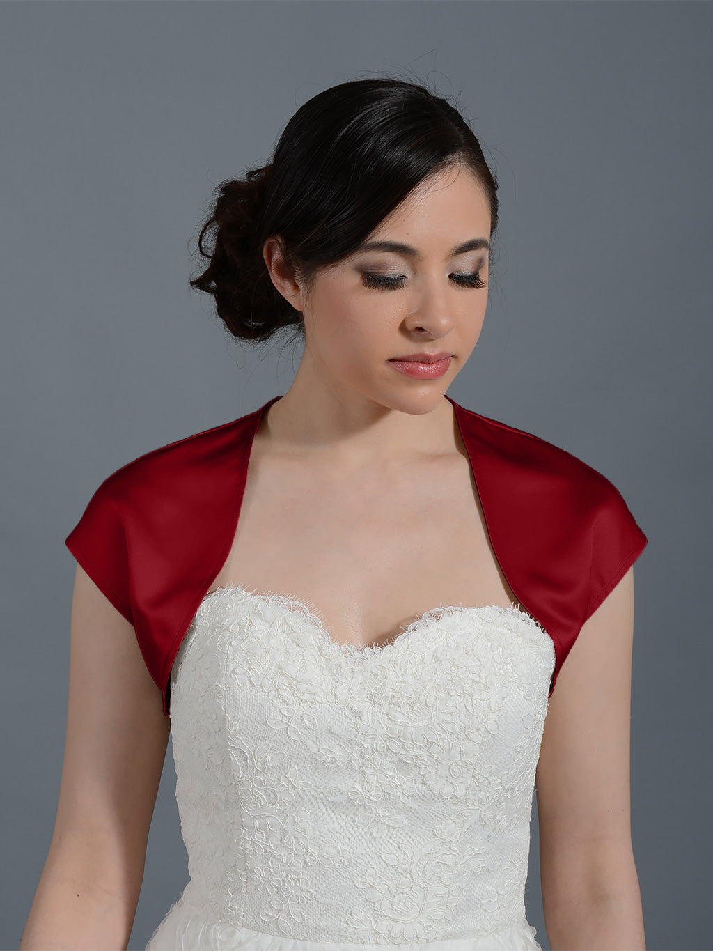 Wine Red sleeveless wedding satin bolero jacket Satin007_Wi