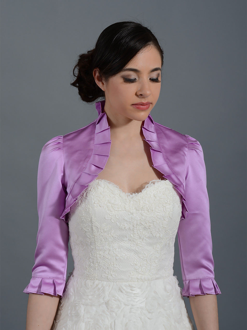 Radiant Orchid 3/4 sleeve wedding satin bolero jacket 