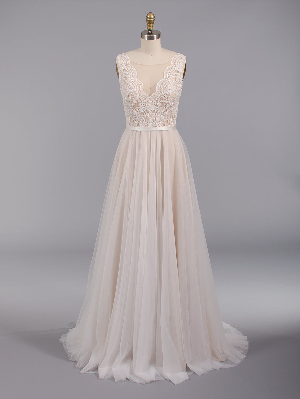 Sleeveless Lace Wedding Dress With Tulle Skirts 4010 Wedding