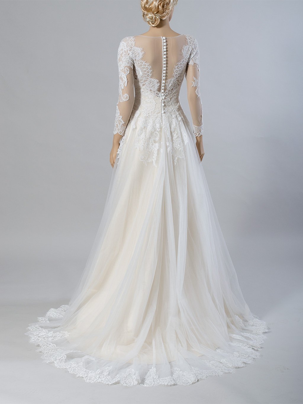Long sleeve lace wedding dress with alencon lace 4031-weddin