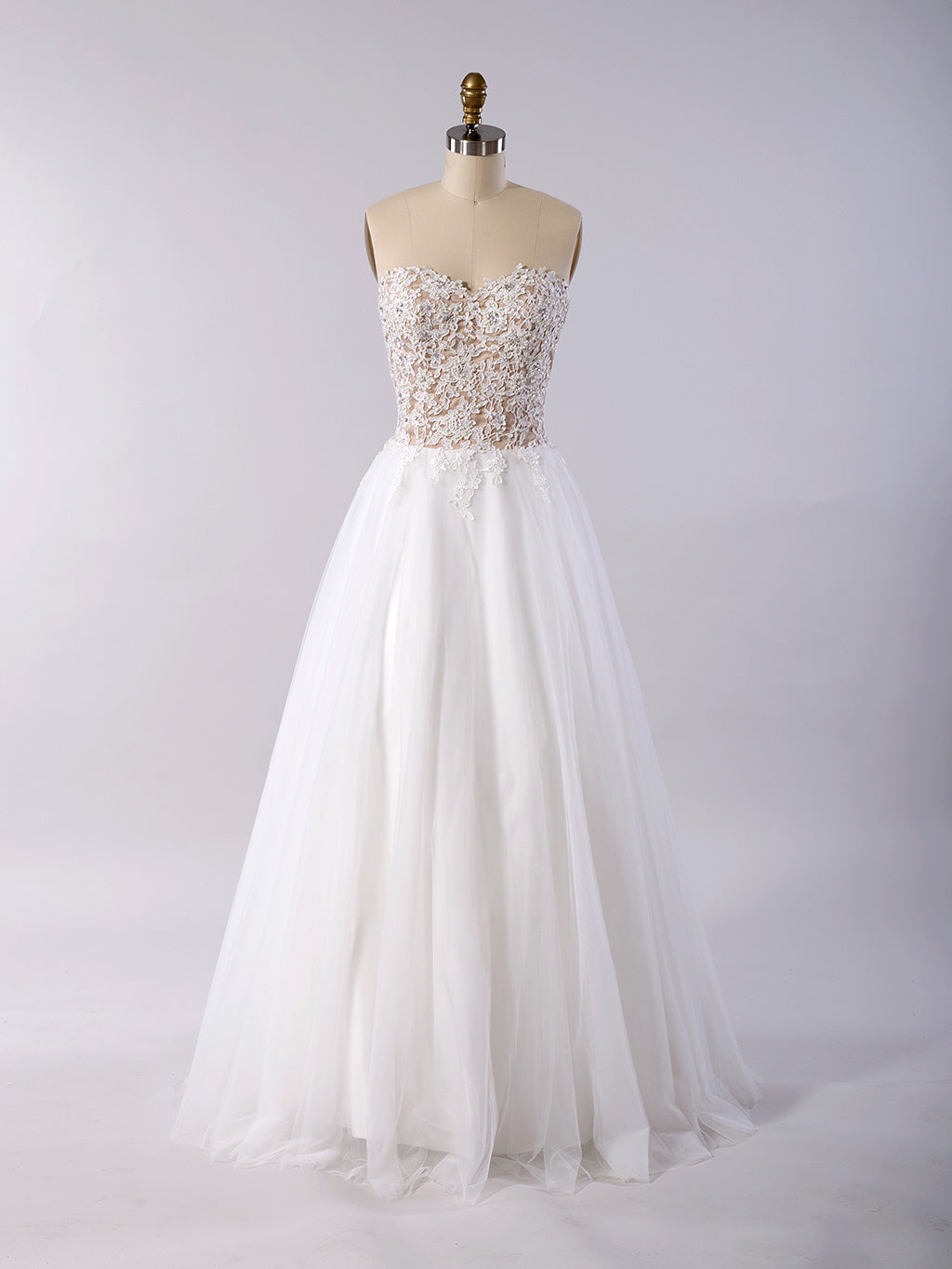 Strapless lace wedding dress with tulle skirt 4033