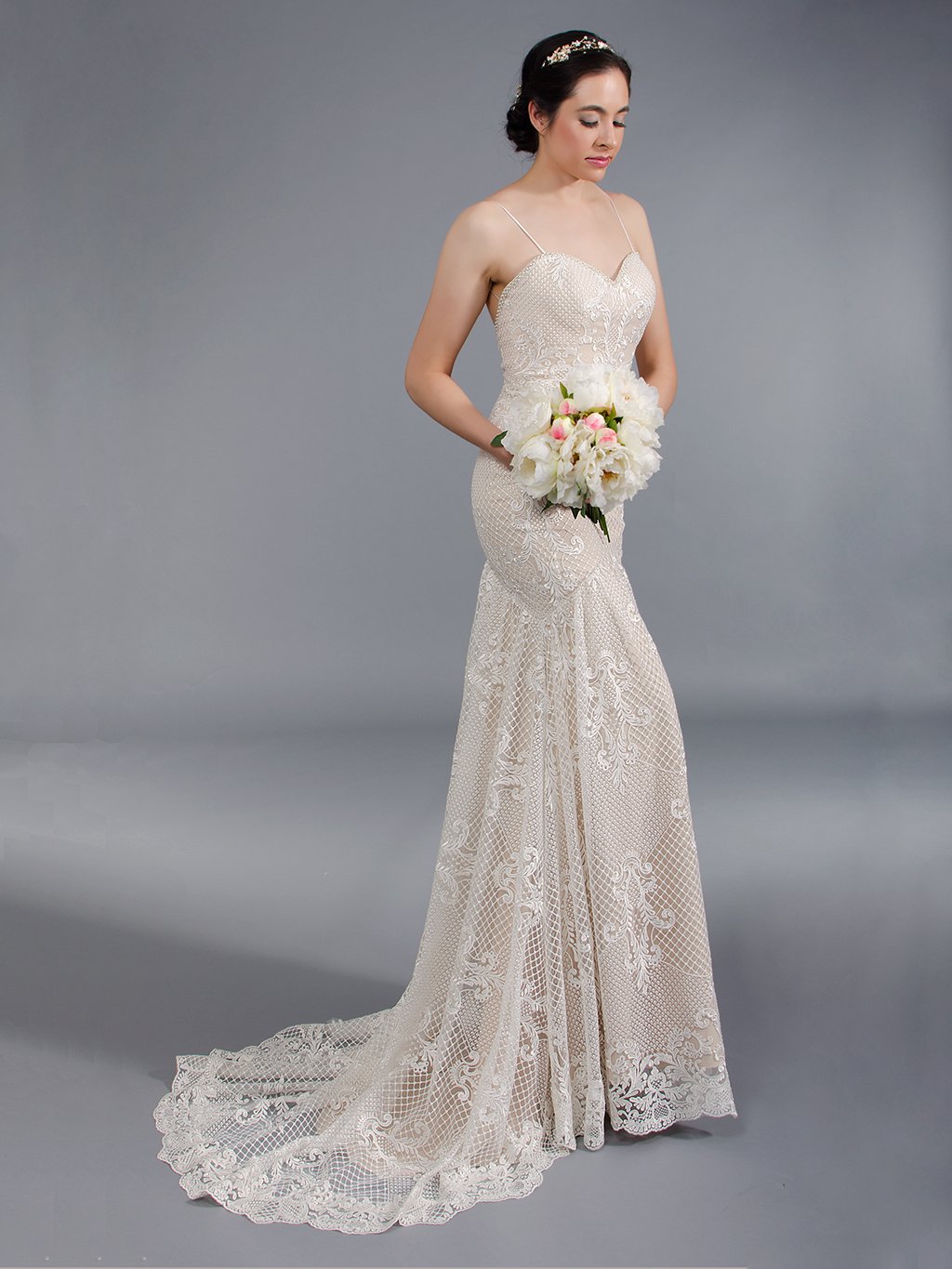 Spagetti strap mermaid wedding dress 4048