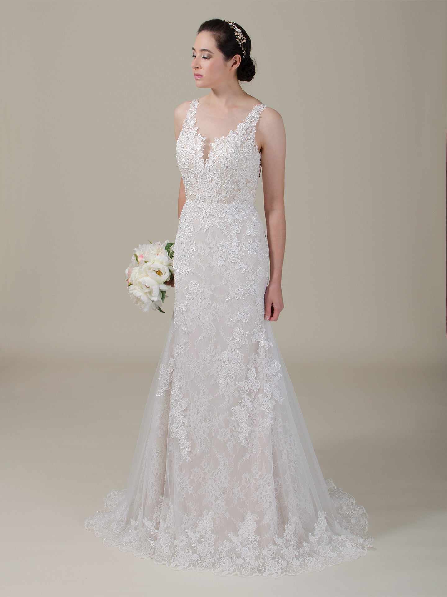 Fit and flare lace wedding dress 4060