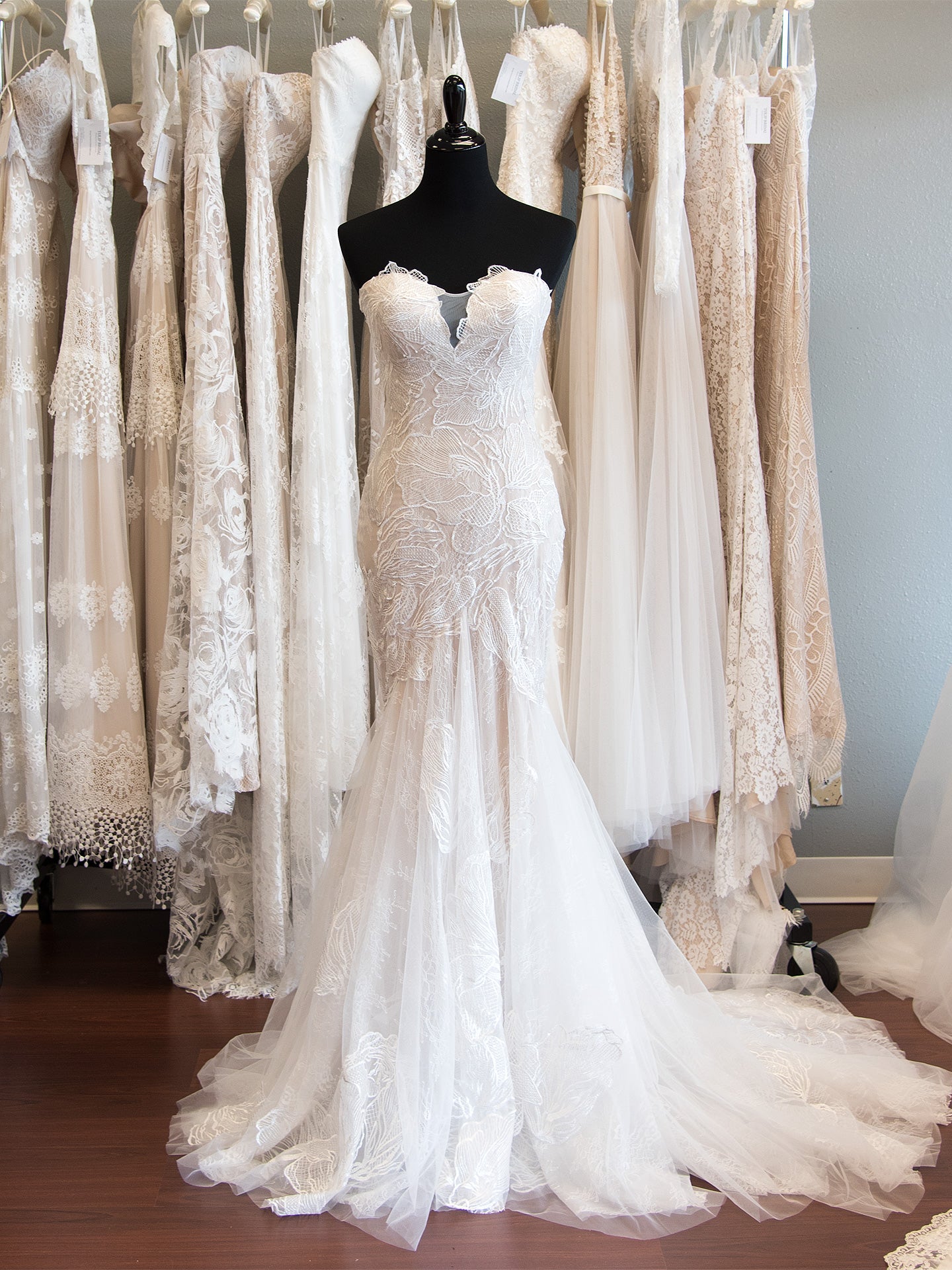 fit and flare ball gown wedding dress