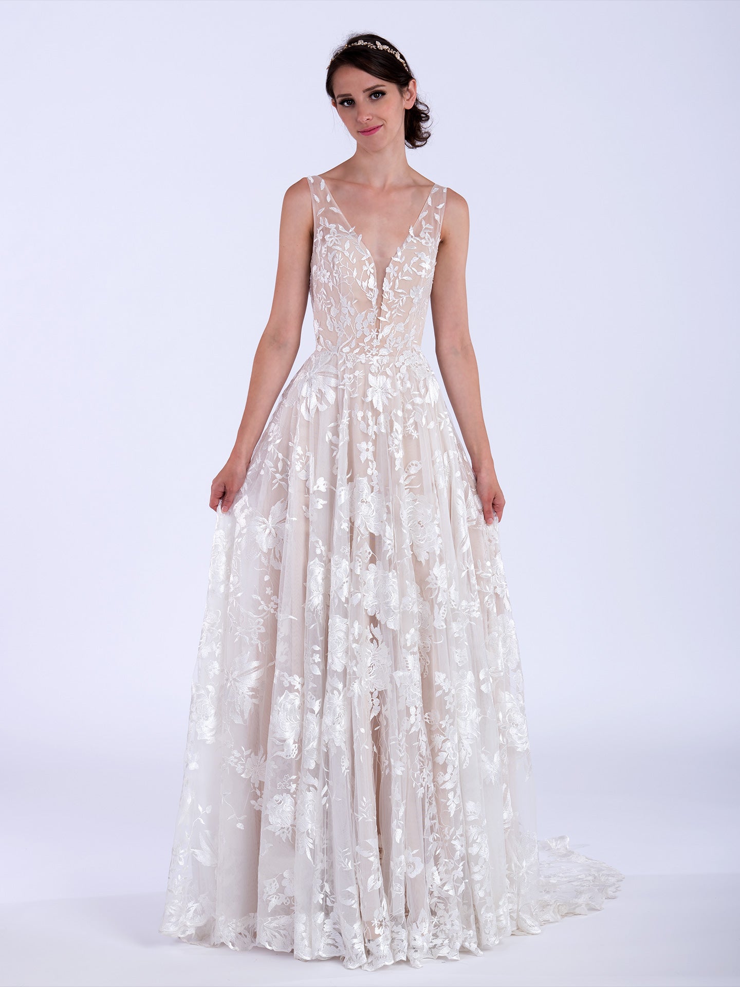 Sleeveless lace wedding dress 4078
