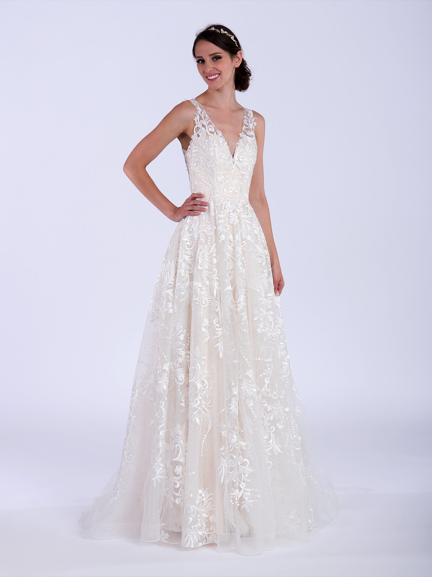 Lace wedding dress 4079 with sequins