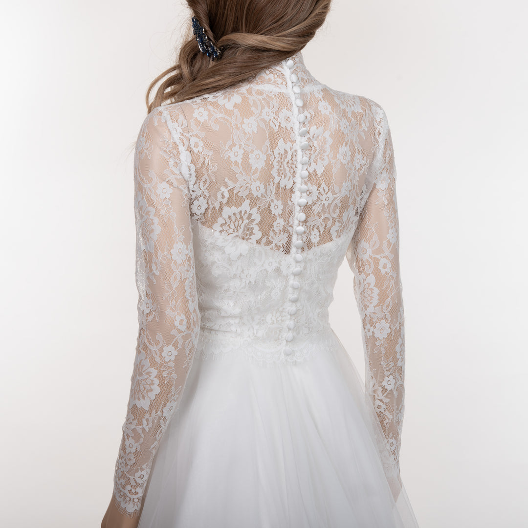 Mock neck lace wedding dress topper bridal bolero