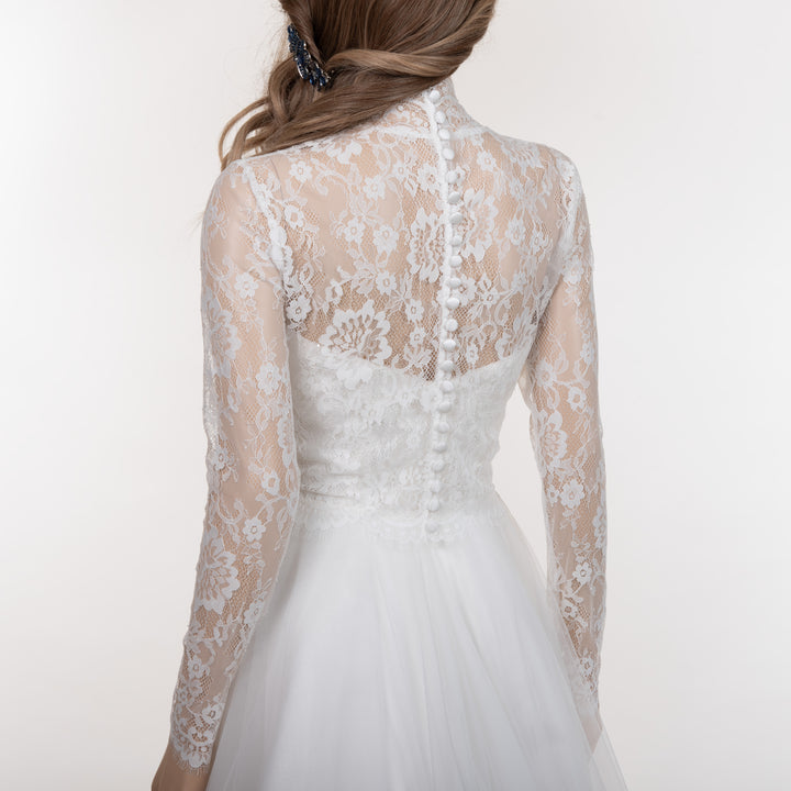 Mock neck lace wedding dress topper bridal bolero