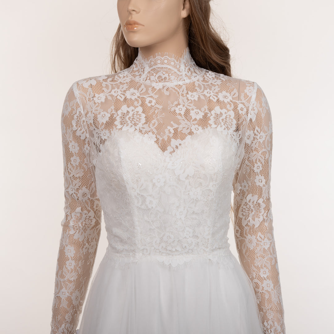 Mock neck lace wedding dress topper bridal bolero