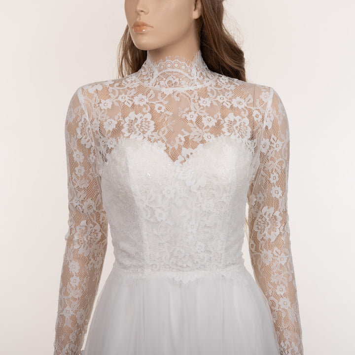 Mock neck lace wedding dress topper bridal bolero