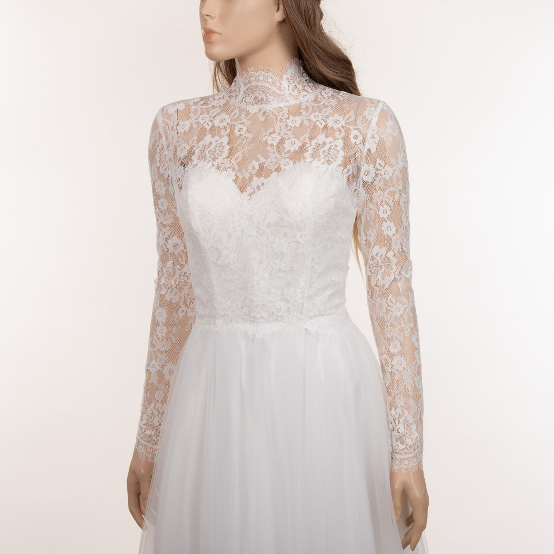 Mock neck lace wedding dress topper bridal bolero