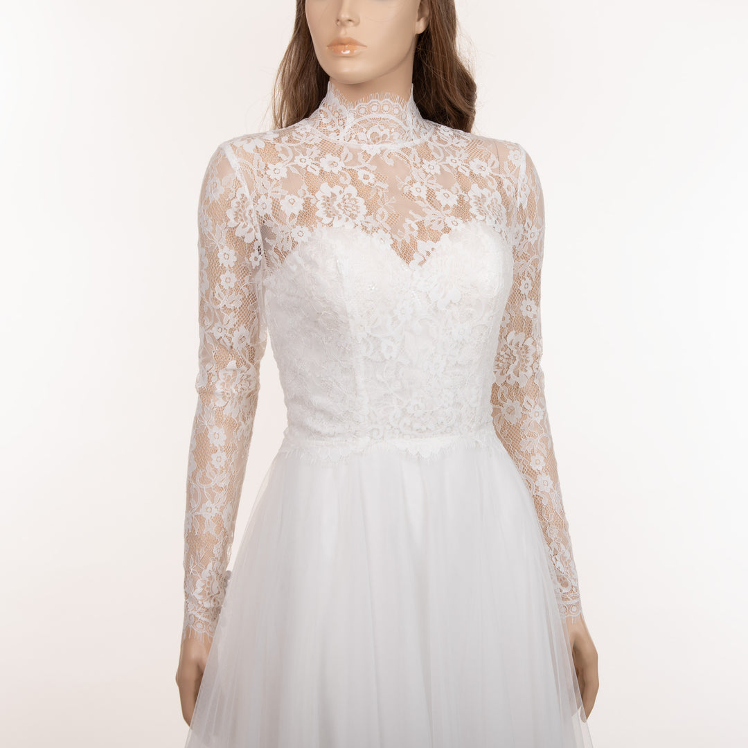 Mock neck lace wedding dress topper bridal bolero