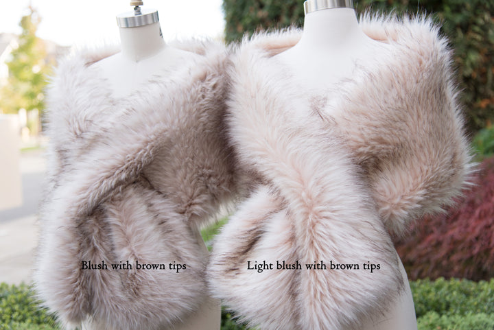 Light blush faux fur wrap bridal shawl wedding stole
