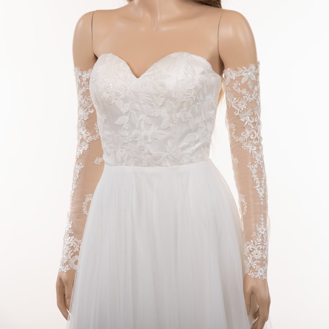 Off shoulder detachable sleeves DS011