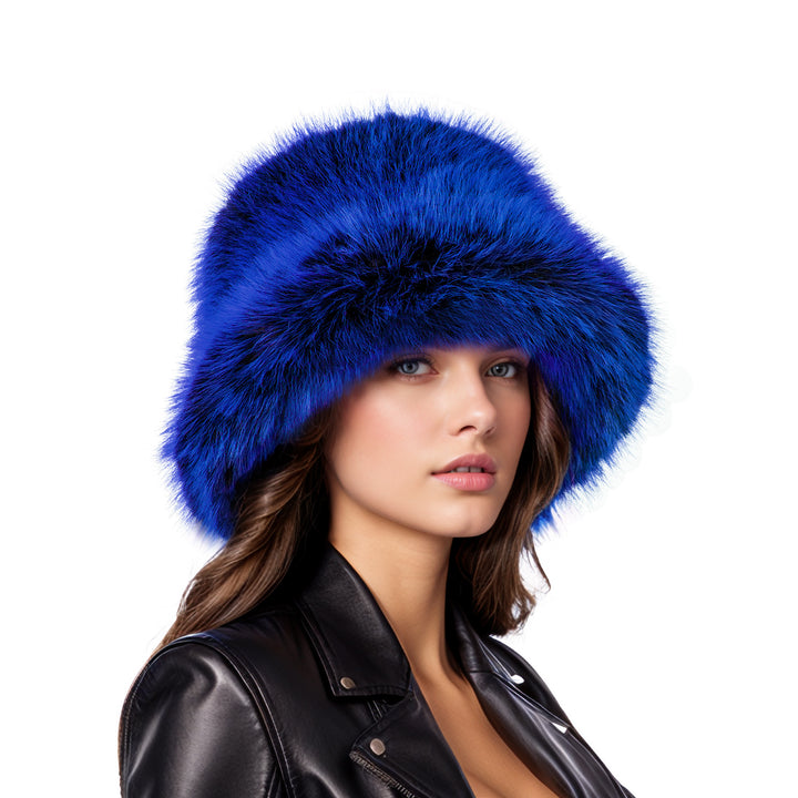 Blue black two tone faux fur bucket hat