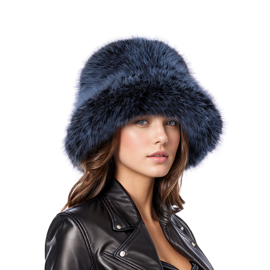 Gray black two tone faux fur bucket hat