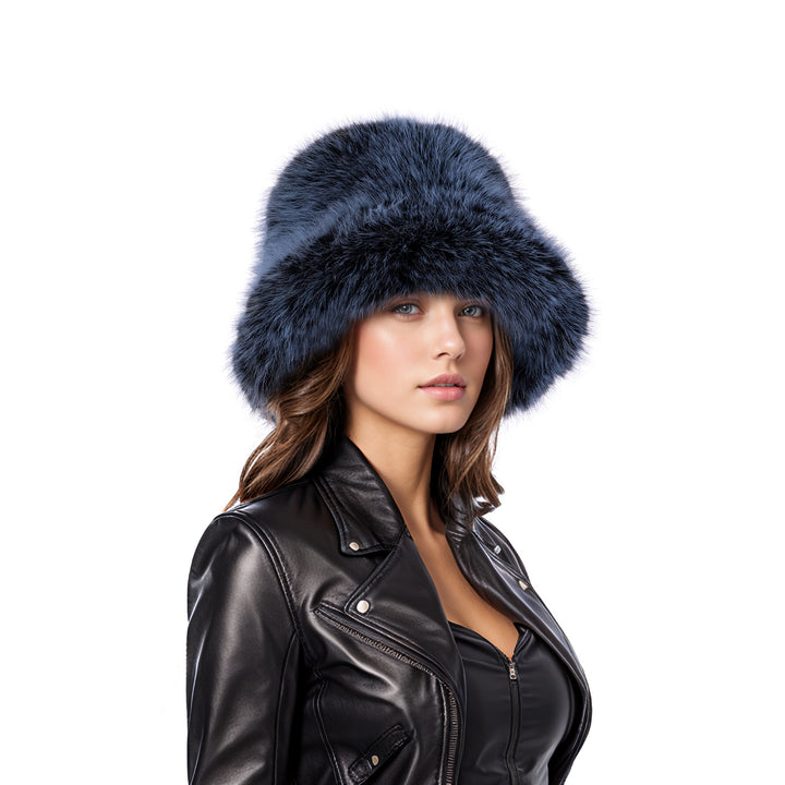 Gray black two tone faux fur bucket hat