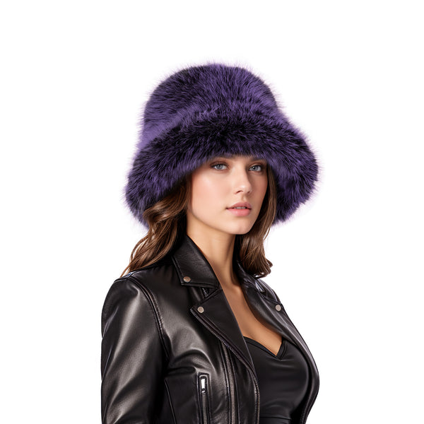 Purple black two tone faux fur bucket hat – Tulip Bridal