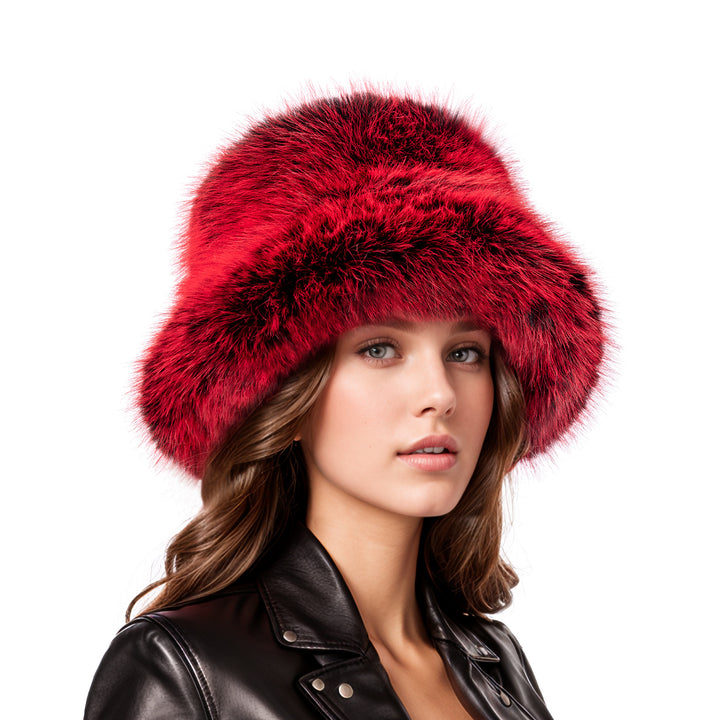 Red black two tone faux fur bucket hat