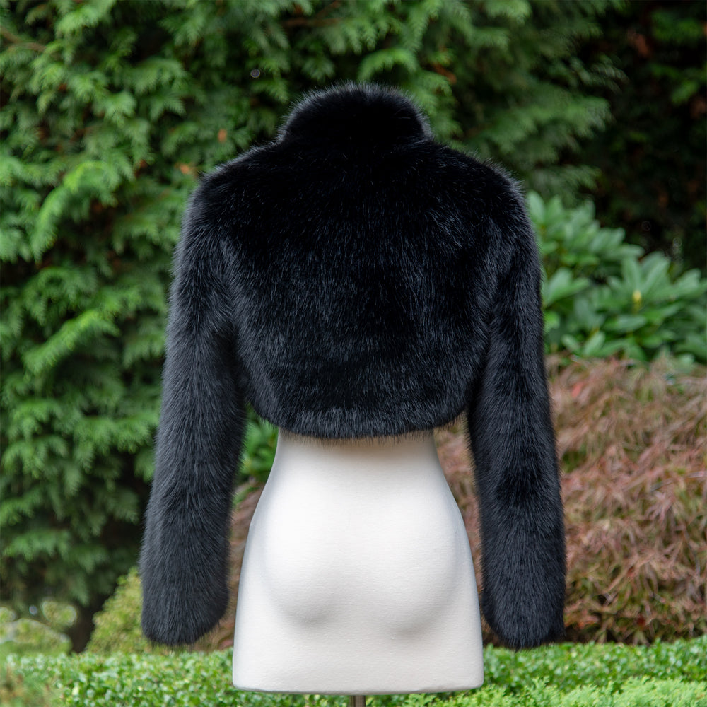 The Marilyn Luxury Vintage Faux Fur Shrug Wrap - Sable Black