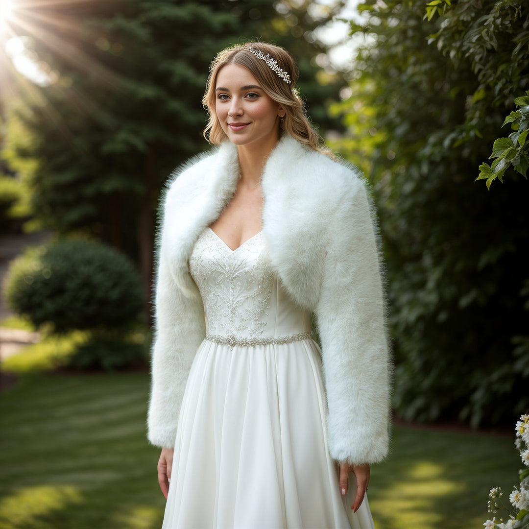Light Ivory Faux Fur Bolero, Large Light Ivory Faux Fur Bolero, Large