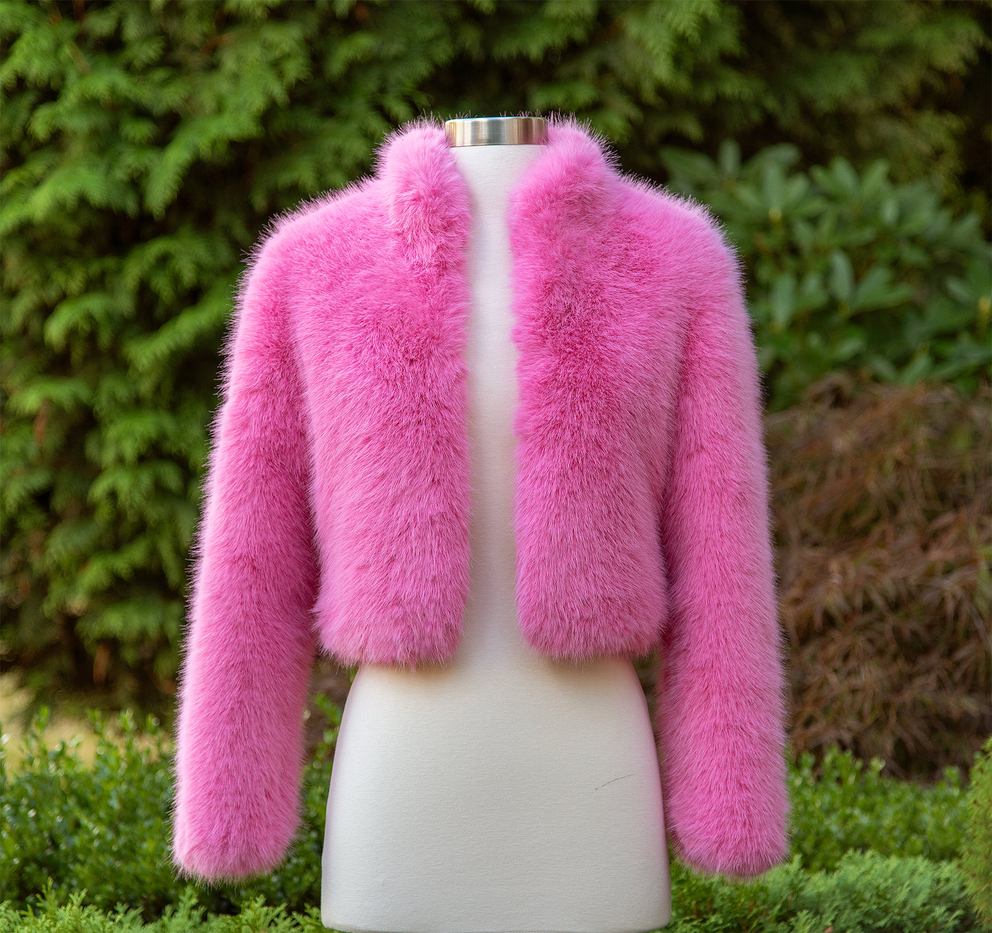 Barbie pink faux fur jacket with collar