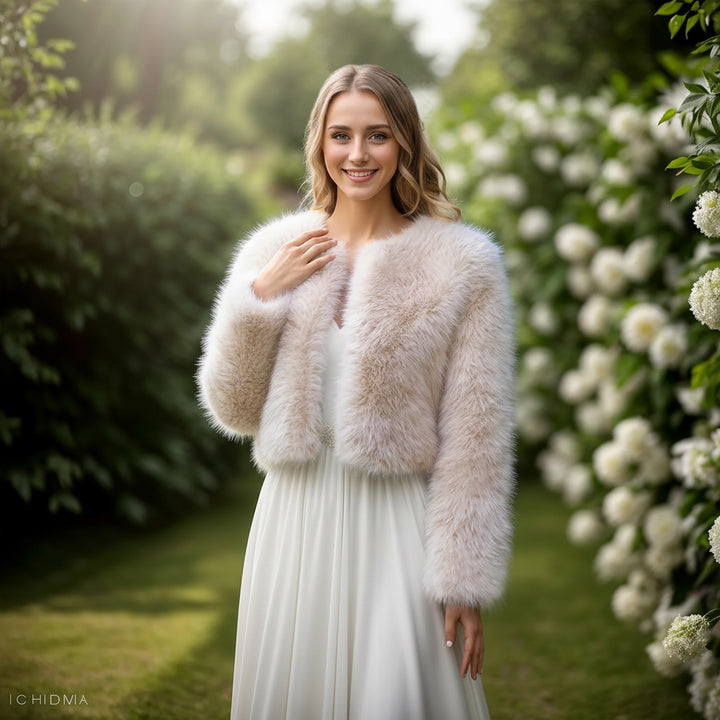 Light beige faux fur jacket
