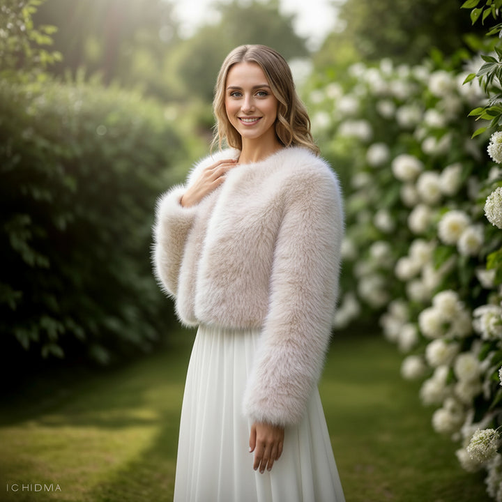 Light beige faux fur jacket