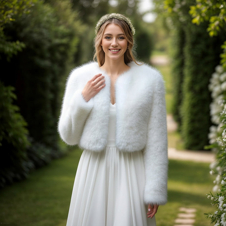 Light ivory faux fur jacket