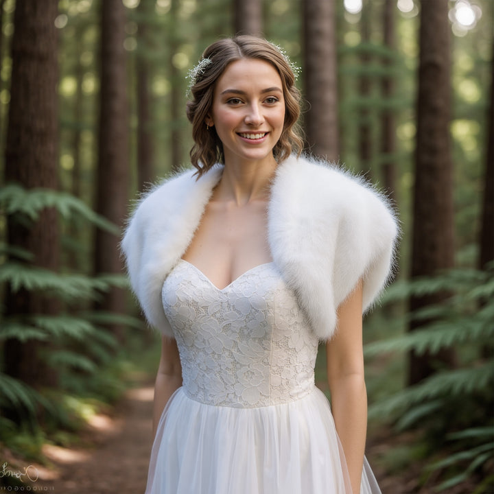 Light ivory faux fur shrug