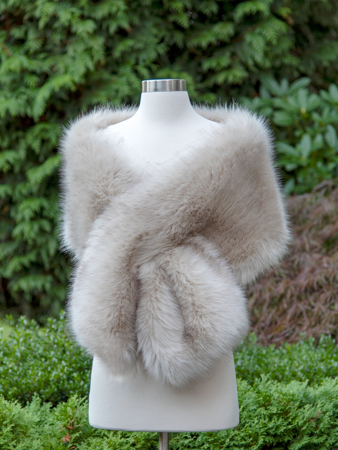 Beige light brown faux fur wrap bridal shawl