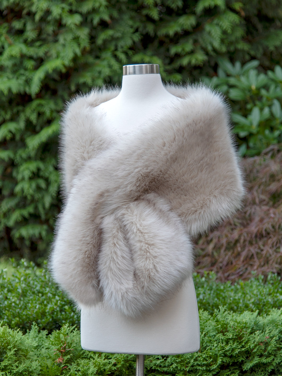 Beige light brown faux fur wrap bridal shawl