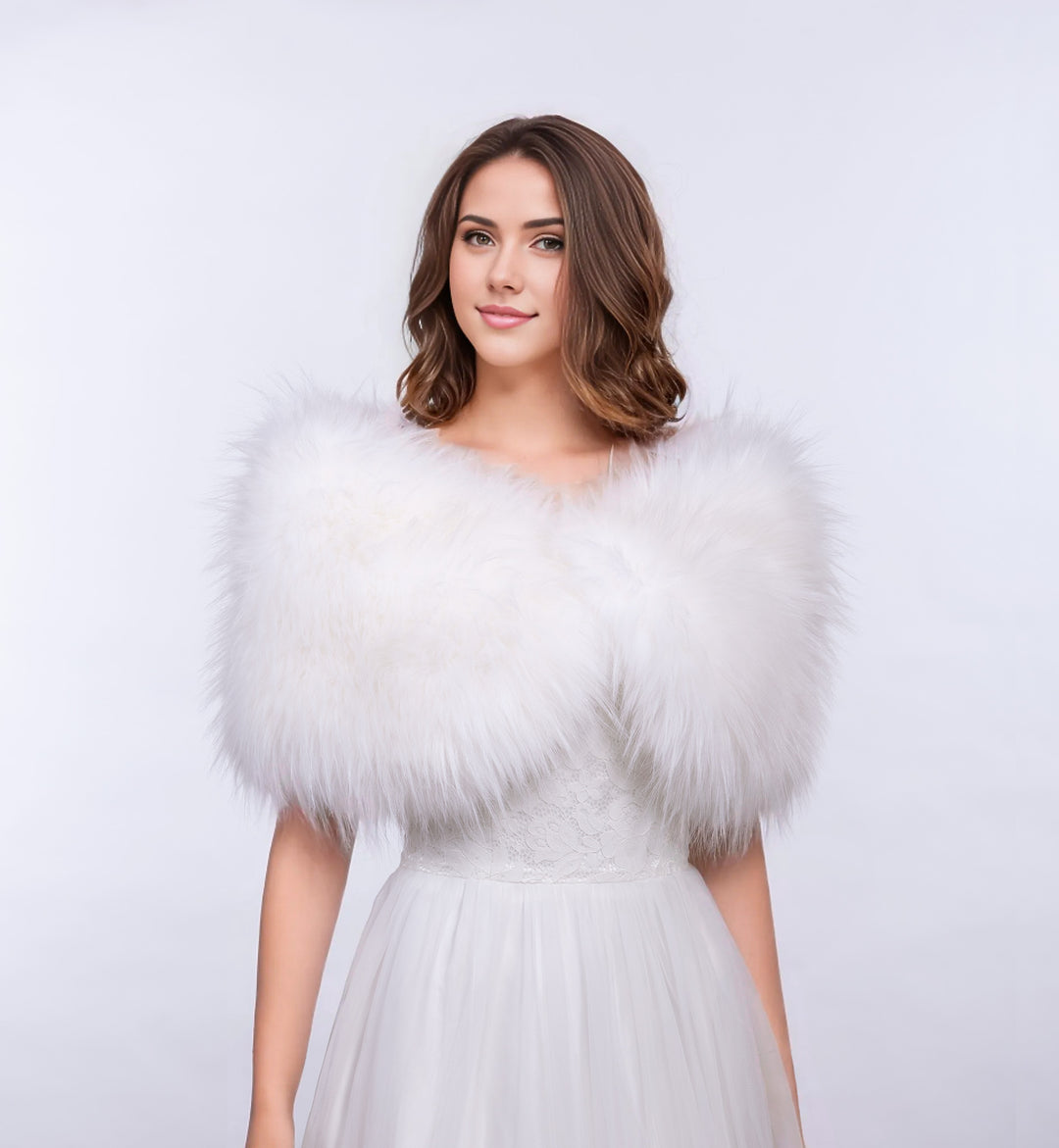 White faux fur wrap bridal shawl wedding stole, Small / Pure White White faux fur wrap bridal shawl wedding stole, Small / Pure White