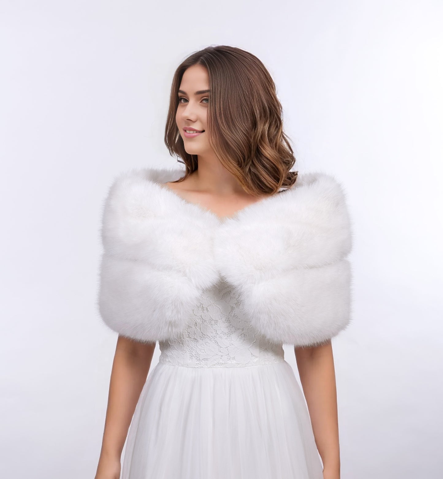 Light ivory faux fur wrap bridal shawl wedding stole