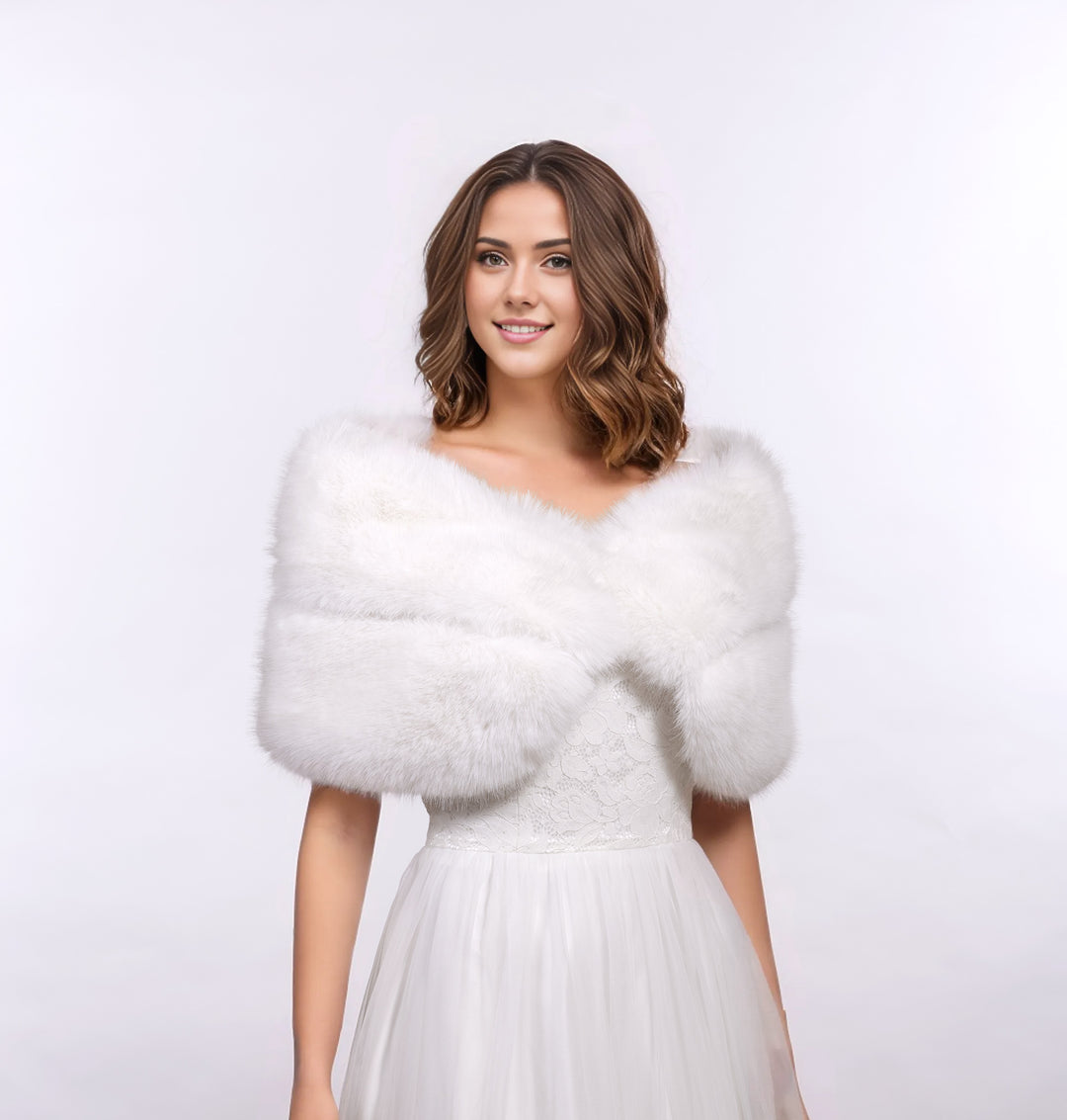 Light ivory faux fur wrap bridal shawl wedding stole