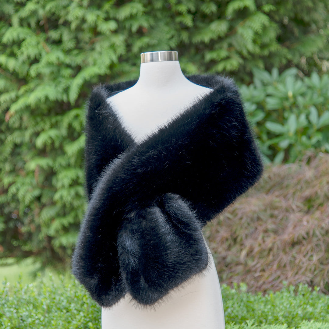 Black faux fur wrap bridal shawl wedding cape â Tulip Bridal