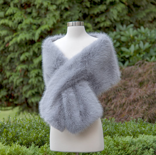 Gray faux fur wrap bridal shawl wedding cape