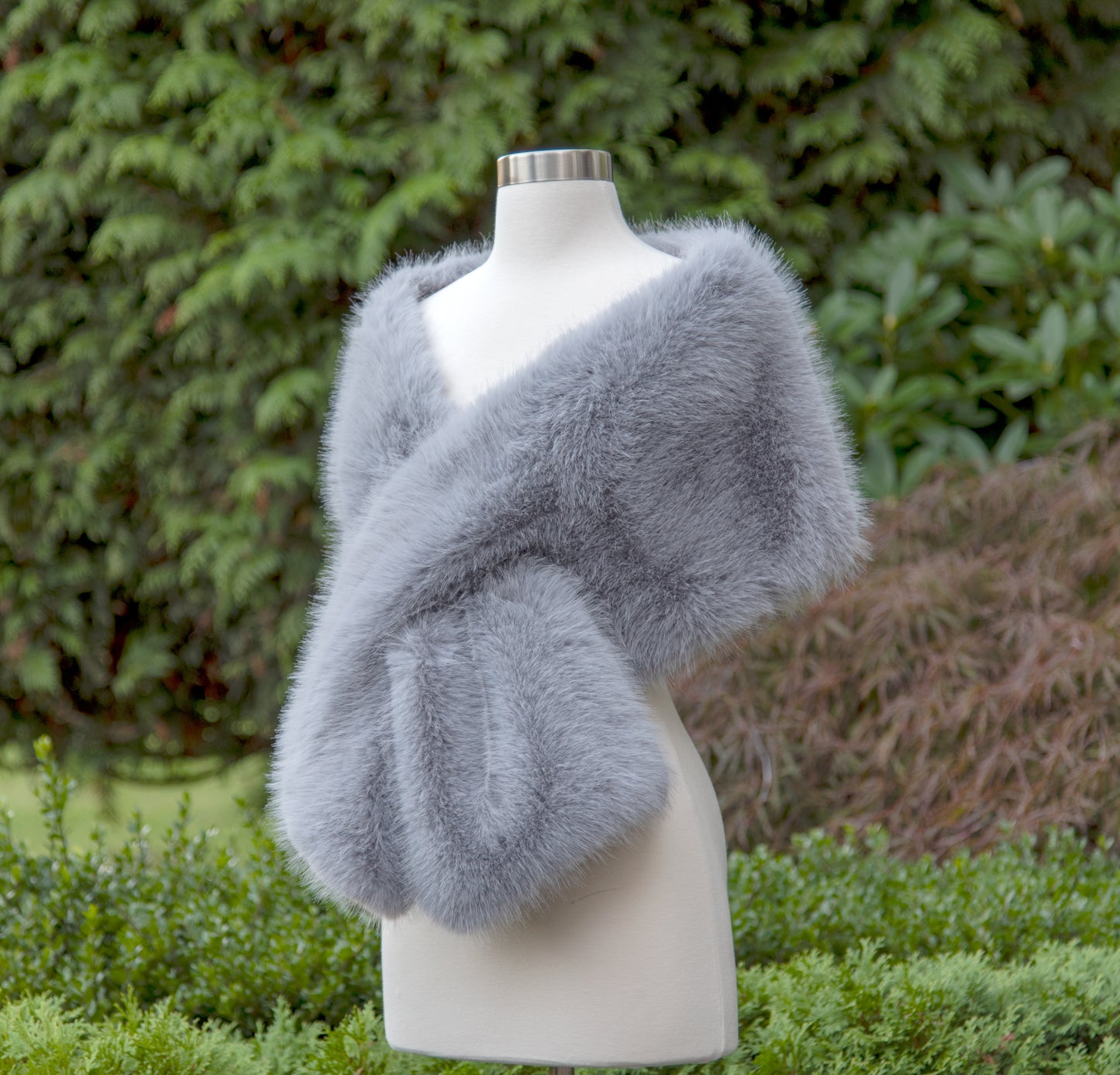 Gray faux fur wrap bridal shawl wedding cape