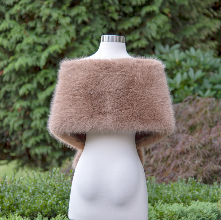 Honey brown faux fur wrap bridal shawl wedding cape
