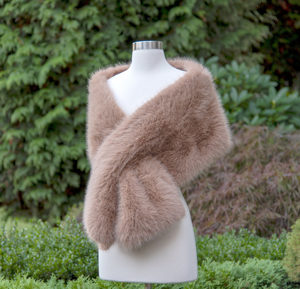 Honey brown faux fur wrap bridal shawl wedding cape